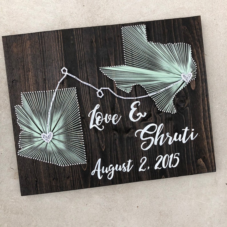 Two state string art sign/ Cotton Anniversary gift/ 2nd anniversary gift for her image 6
