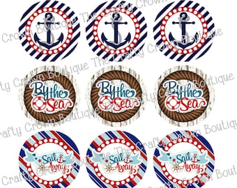 Nautische Seaside ~ INSTANT DOWNLOAD 4 x 6 digitale 1" Inch fles Cap afbeelding digitale Collage Sheet ~ CCB