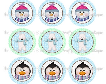 Snow Friends ~ INSTANT DOWNLOAD 4x6 Digital 1" Inch Bottle Cap Image Digital Collage Sheet ~ CCB