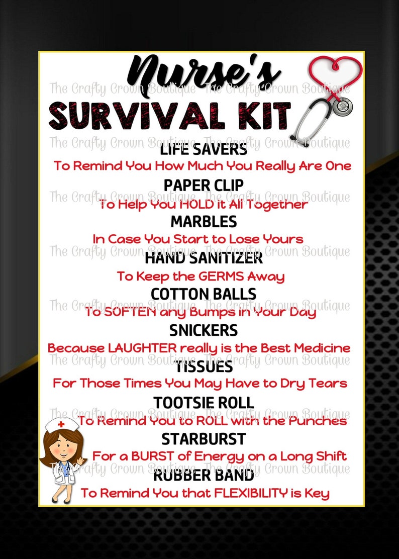 Nurse Survival Kit Medical RN Gift Tag INSTANT DOWNLOAD 4x6 & Etsy