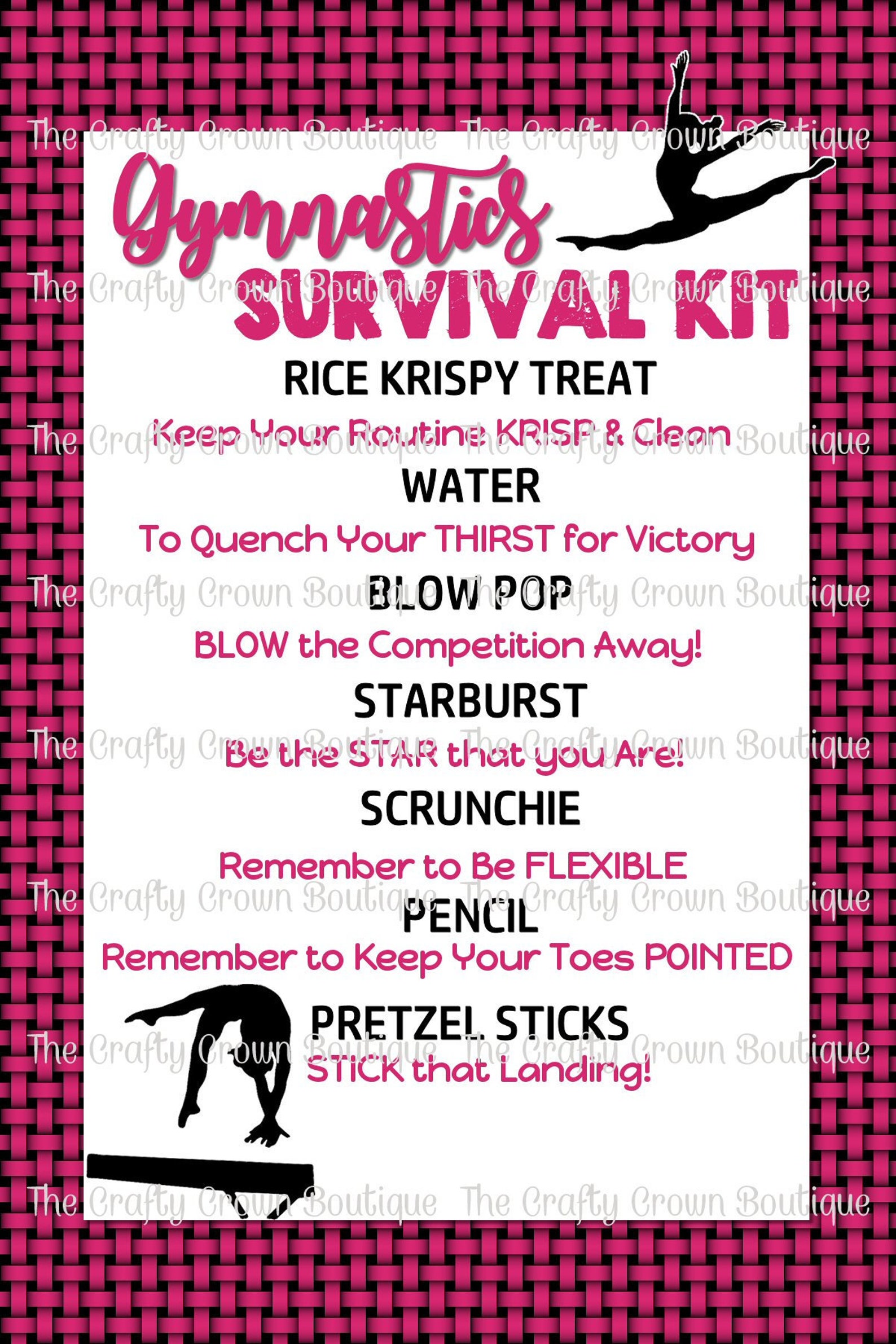 Gymnastics Competition Survival Kit Gymnast Gift Tag INSTANT DOWNLOAD