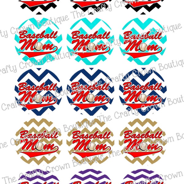 Baseball Mom Chevron ~ INSTANT DOWNLOAD 4x6 Digital 1" Inch Bottle Cap Image Digital Collage Sheet ~ CCB