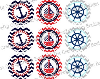 Nautische Seaside ~ INSTANT DOWNLOAD 4 x 6 digitale 1" Inch fles Cap afbeelding digitale Collage Sheet ~ CCB