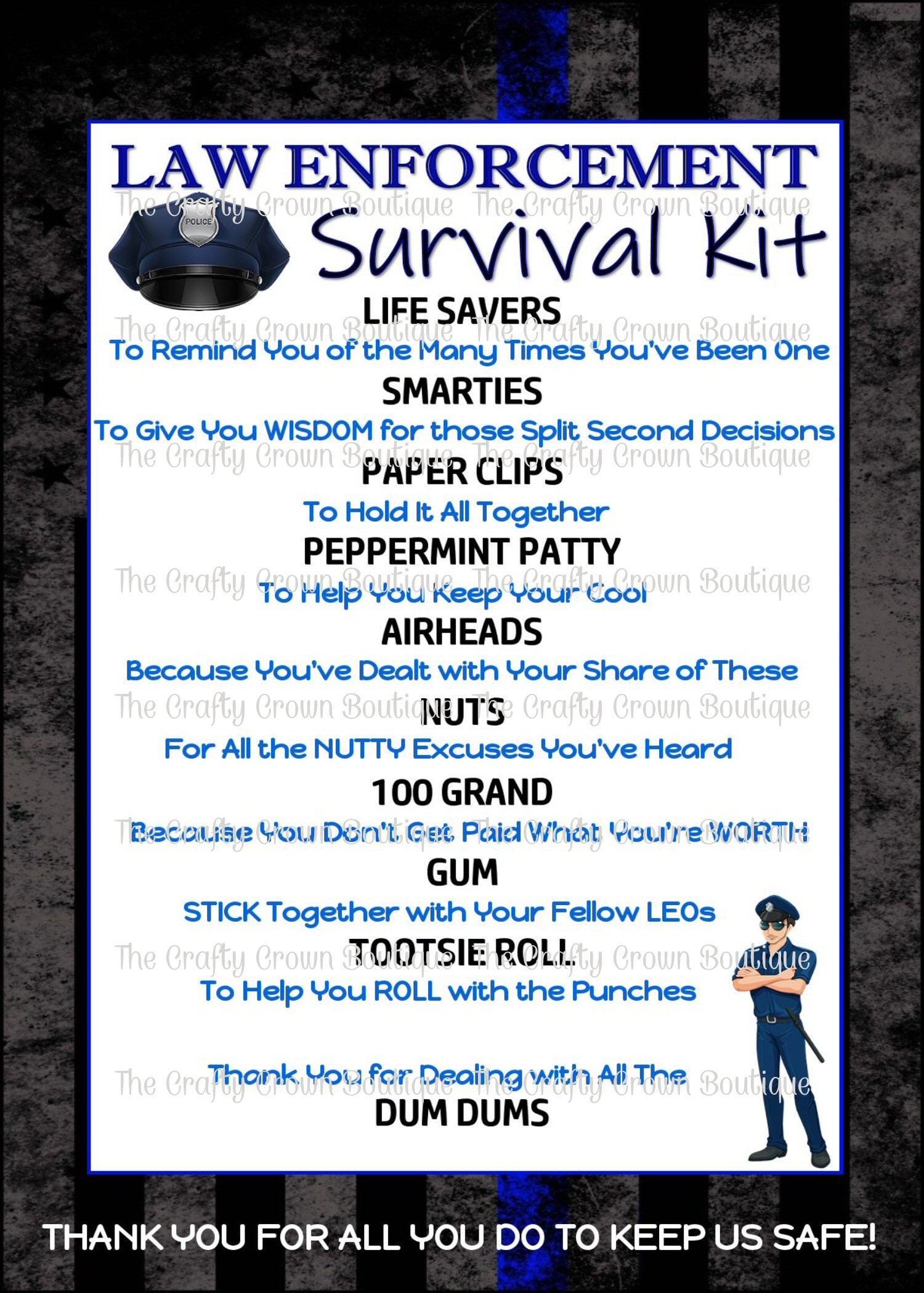 Police sheriff academy survival kit  Police officer gifts, Survival kit  gifts, Survival