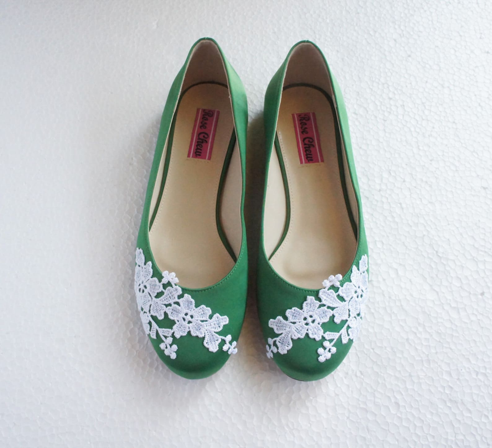white lace green satin wedding shoes floral embroidered bridal ballet flats summer rustic wedding fashion flower bridesmaid shoe