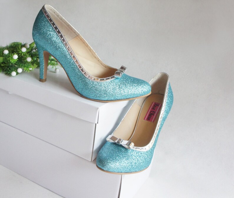 Aqua blue glitter wedding shoe light teal turquoise gleam Etsy