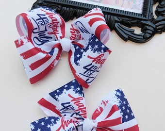 4th of July Bows - American Flag Bow - Jumbo Patriotic Bow - Independence Girl Bow