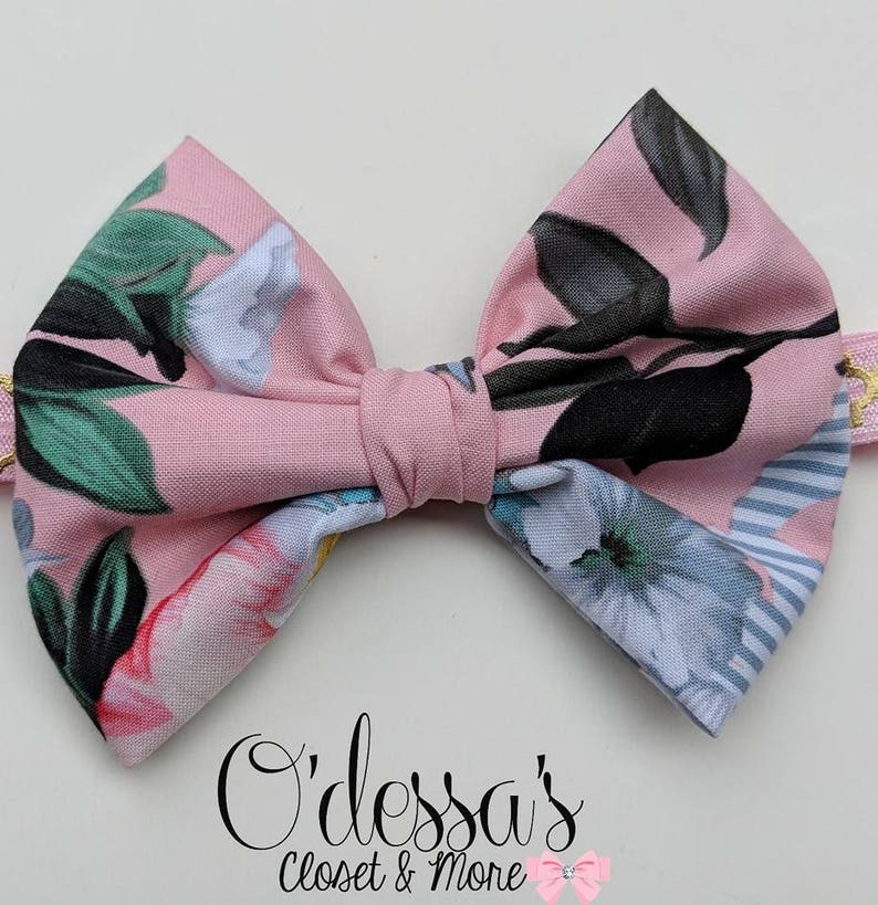 Floral Bow Girls Bow Toddler Cotton Bow Floral Cotton Bow Infant Cotton Bow Cotton Headband Bow Solid Cotton Bow Toddler Headband Bow