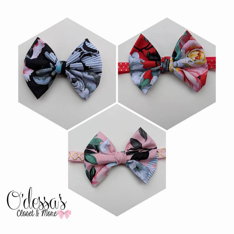 Floral Bow Girls Bow Toddler Cotton Bow Floral Cotton Bow Infant Cotton Bow Cotton Headband Bow Solid Cotton Bow Toddler Headband Bow