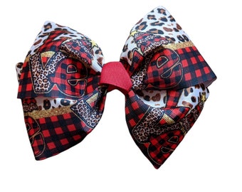 Buffalo Plaid Bow- Buffalo Christmas Bow - Jumbo Christmas Bow - Leopard Bow - Grosgrain Christmas Print Bow - Christmas Photo Bows