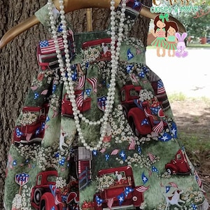 4th Of July Dress - Old Truck Patriotic Dress - Patriotic Dress - Independence Dress
