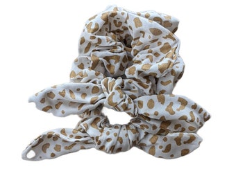 Gold Leopard Print Scrunchy: Cotton Hair Tie