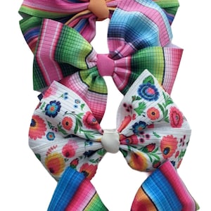 Serape Bow- Rainbow Serape Bow - Mexican Fiesta Bow - Serape Mexican Bow - Serape Jumbo Bow - Mexican Bow - Corduroy-Velvet Serape Bow