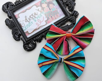 Serape Fabric Hair Bow: Fiesta Party Jumbo Cotton Bow
