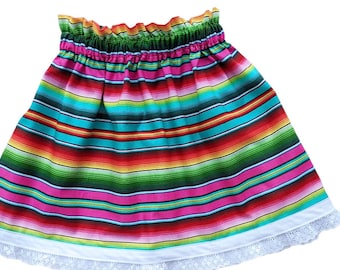 Serape Multi Color Girls Skirt- Serape Party Skirts- Serape Birthday Skirt - Mexican Fiesta Skirt- Serape Mexican Skirt