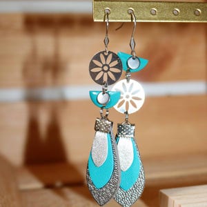 Asymmetrical leather & steel earrings
