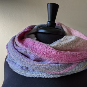 Pink Felted scarf, Double loop scarf, Women's scarves, Unisex wool Wraps, Street Casual, Eco Friendly, Eco style, Gift for her Ready to ship