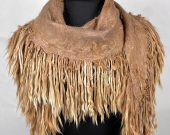 Felted Scarf with Suri Alpaca Locks, Handmade Wool Shawl, Lightweight Boho Wrap, Soft Natural Fiber Scarf, Eco-Friendly Gift, Made to Order