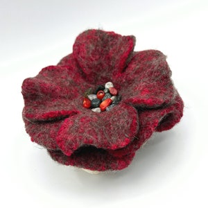 Red Felt Brooch, Flower Brooch, Felt rose, Wool Handmade Brooch, Embroidered Pin Brooch, Ready to Ship