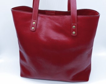 Leather Tote Bag, Handmade Bag, Red Everyday Handbag, Shoulder Leather Bag, Casual Leather Bag, Soft Leather Purse, Made to Order