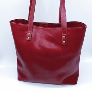 Leather Tote Bag, Handmade Bag, Red Everyday Handbag, Shoulder Leather Bag, Casual Leather Bag, Soft Leather Purse, Made to Order