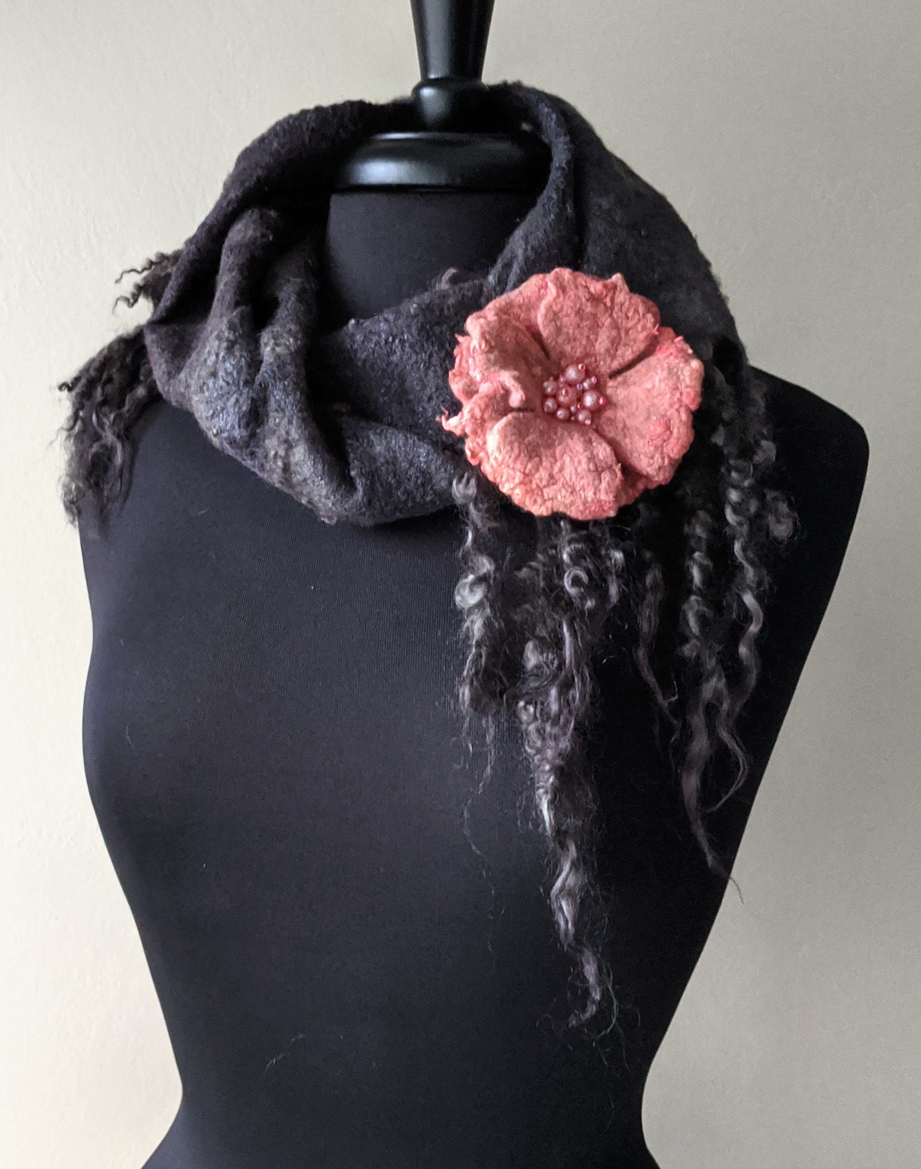 Gray Felted wool scarf, Hand dyed Masham Locks, Felting Scarves, Felt Wrap, Eco Style, Hand dyed scarf, Scarves for Women Wrap Ready to ship