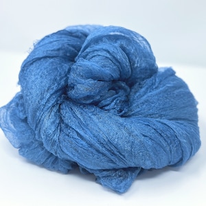 Hand Dyed Silk, Margilan Scrim 2,7 yards, Silk Scarf, Blue Natural Silk, Not Hemmed Nuno Felt Craft Supplies Felting Scarf, Ready to Ship
