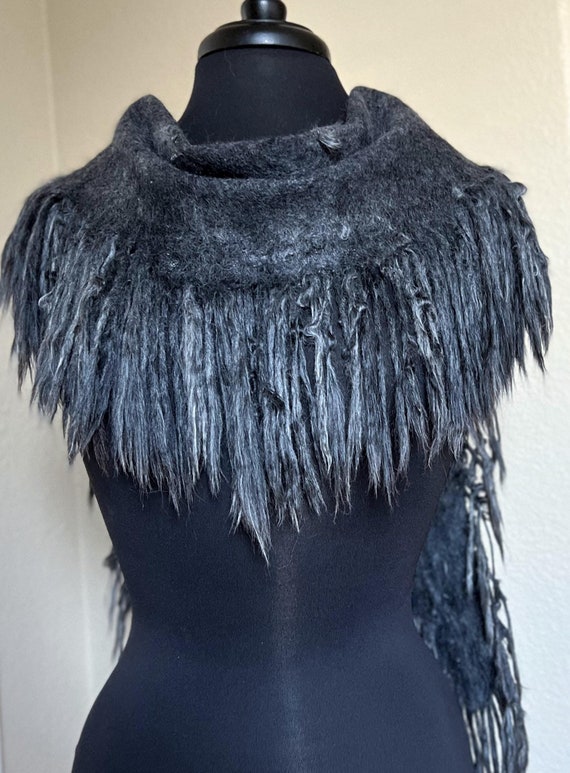 Felted Alpaca Scarf, Felt Kerchief, Suri Alpaca Scarves, Handmade Wool Scarf, Women Wrap, Natural Color Eco Friendly Scarf, Made to Order