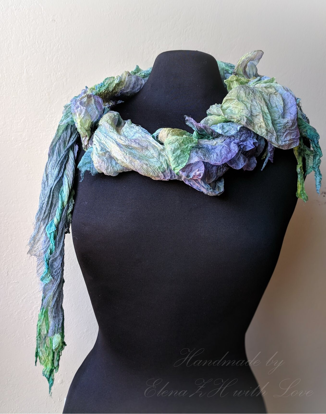 Nuno scarves, Felted Wool scarf, Silk scarf hand painted, Hand Dyed Silk, Nuno felting, Felting Boho accessory, Gift for her, Ready to ship