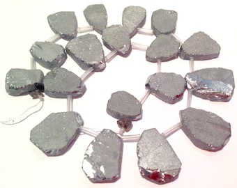 Sparkly grey silver electroplated rock crystal beads