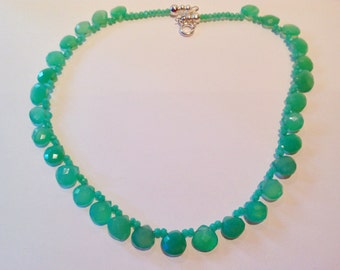 Chrysoprase and Jade necklace, gemstone jewellery, silver  clasp