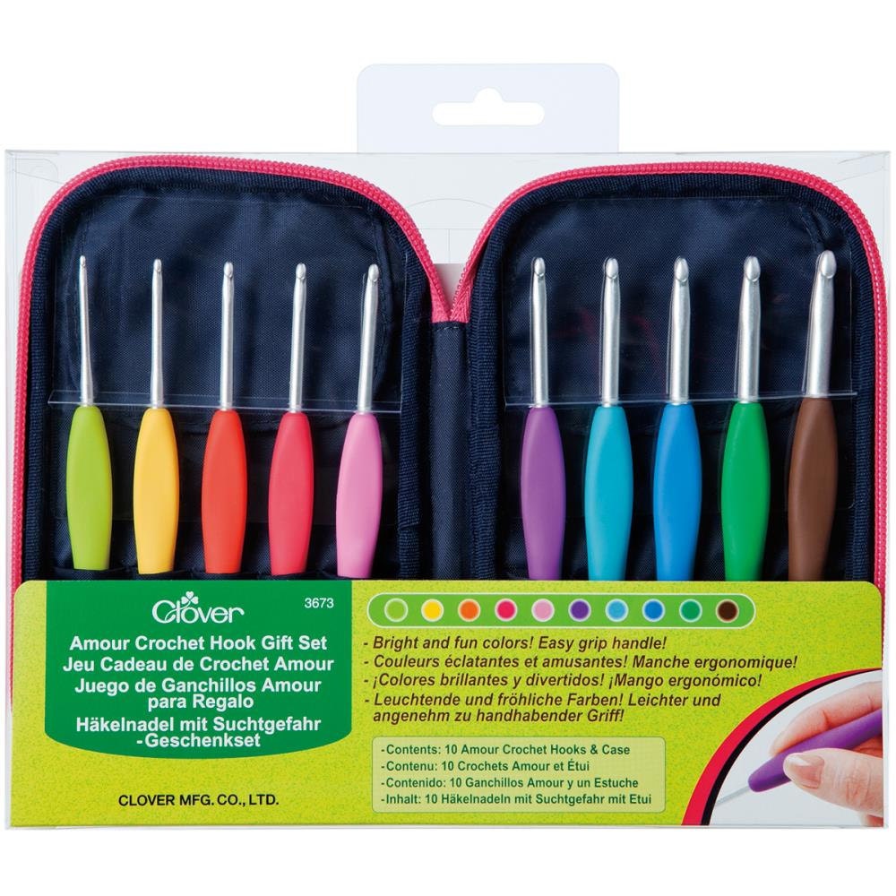 Clover Amour Crochet Hook Gift Set, W/neon Green/pink Case, Amour