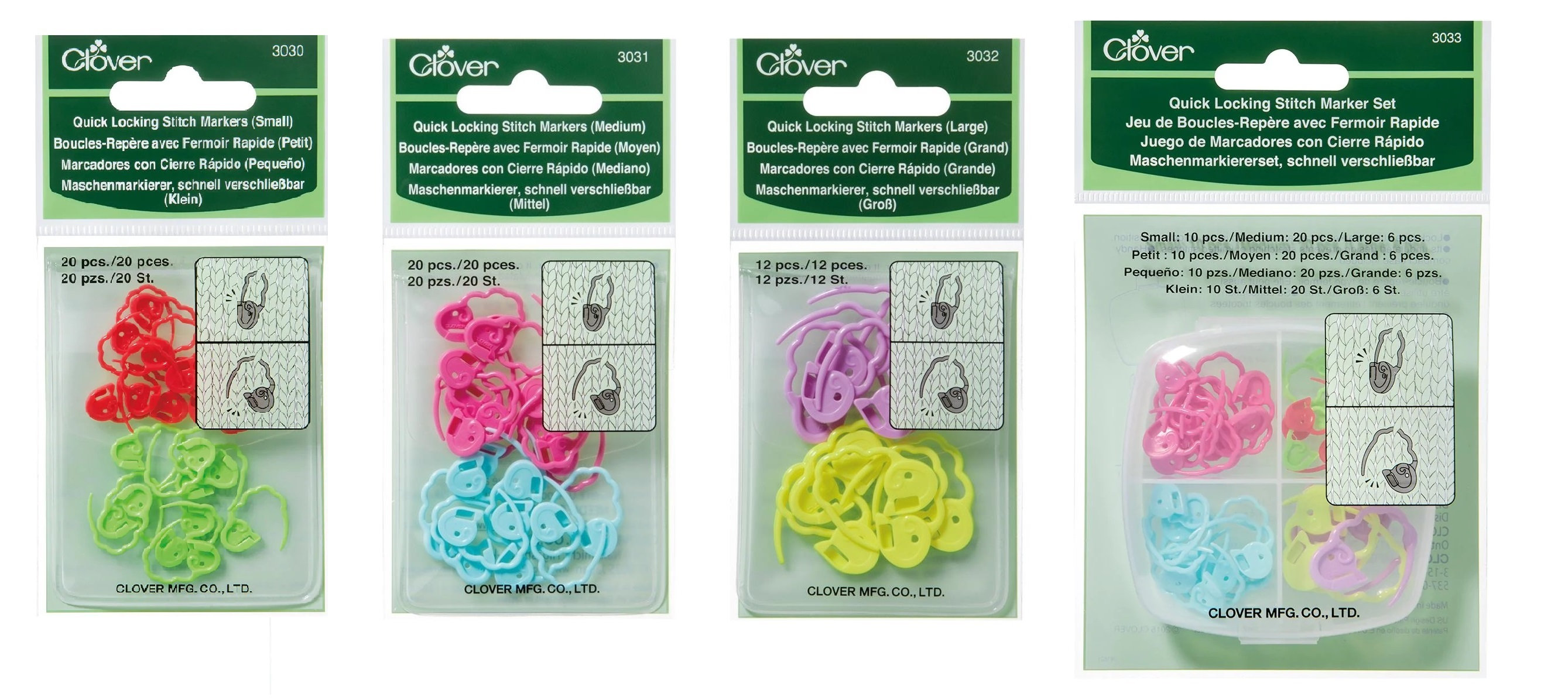 Clover Stitch Markers 30 Pieces: 10 Small and 20 Large Flexible Markers in  a Vinyl Pouch, Closed Ring Stitch Markers. 3107 