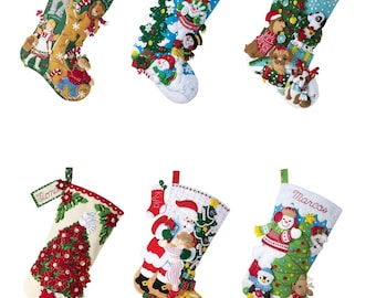 Bucilla Felt Stocking Applique Kit 18"- Oz, Teamwork, Dogs, Poinsettia, Hugs, Tree Party