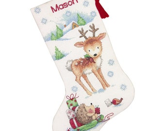 Donna Race Snowman Reindeer and Friends Gold Collection Counted Cross  Stitch Christmas Stocking Kit