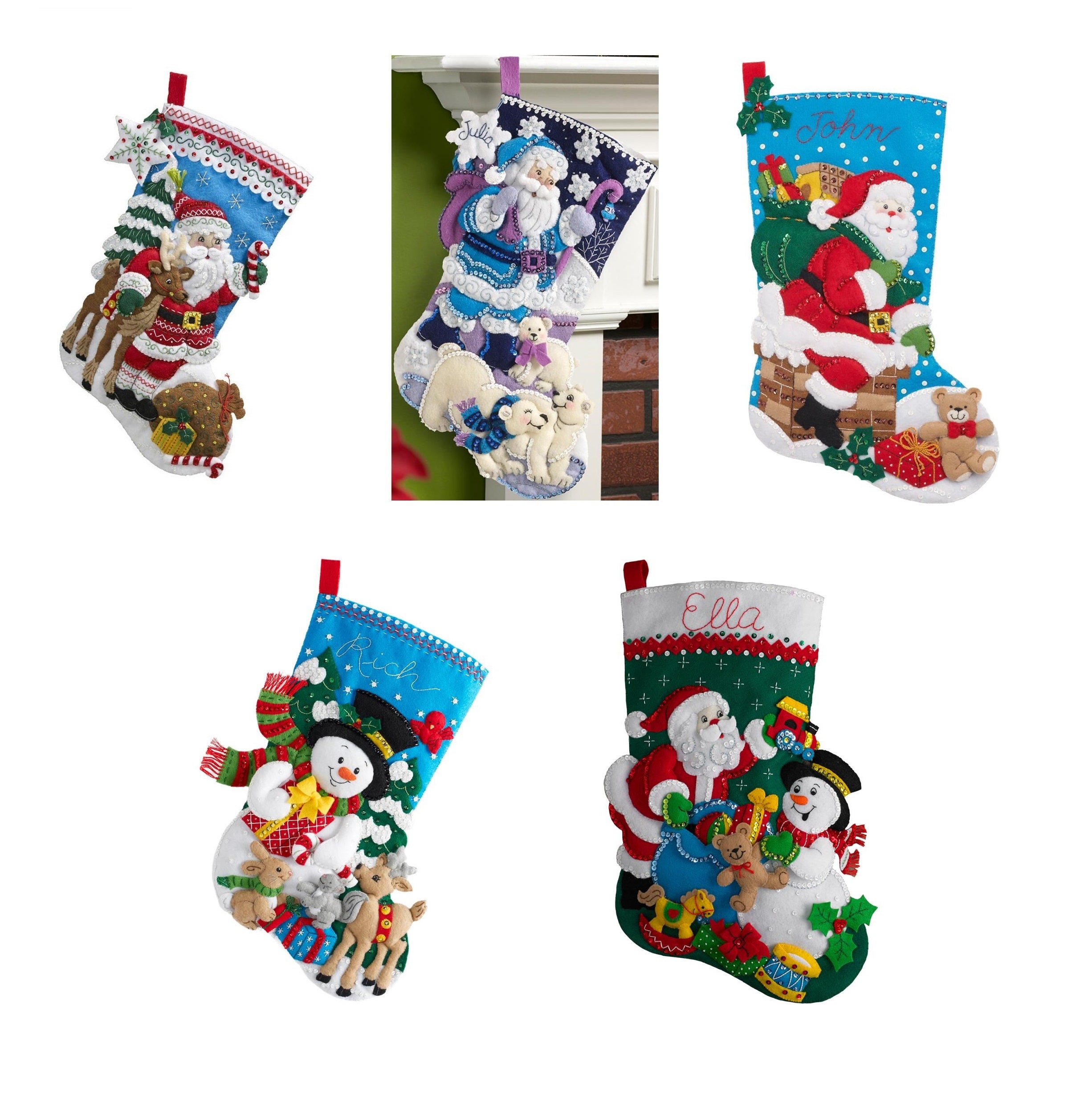 Bucilla 18" Felt Stocking Kit- Nordic Santa, Arctic Santa, Down The Chimney, Forest Friends, Santa & Snowman