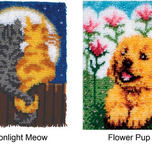 WonderArt Latch Hook Kit - Moonlight Meow,  Flower Pup 15"X20"