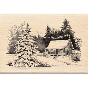 Inkadinkado Mounted Rubber Stamp- Snowy Cabin, 2.75&quot;X4&quot;