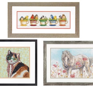 Dimensions Counted Cross Stitch Kit - Teacup Bird, Mama Cat, Wild Horse