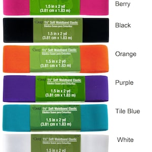 Dritz Soft Waistband Woven Elastic 1.5&quot; X 2yd - Berry, Black, Orange, Purple, Tile Blue, White