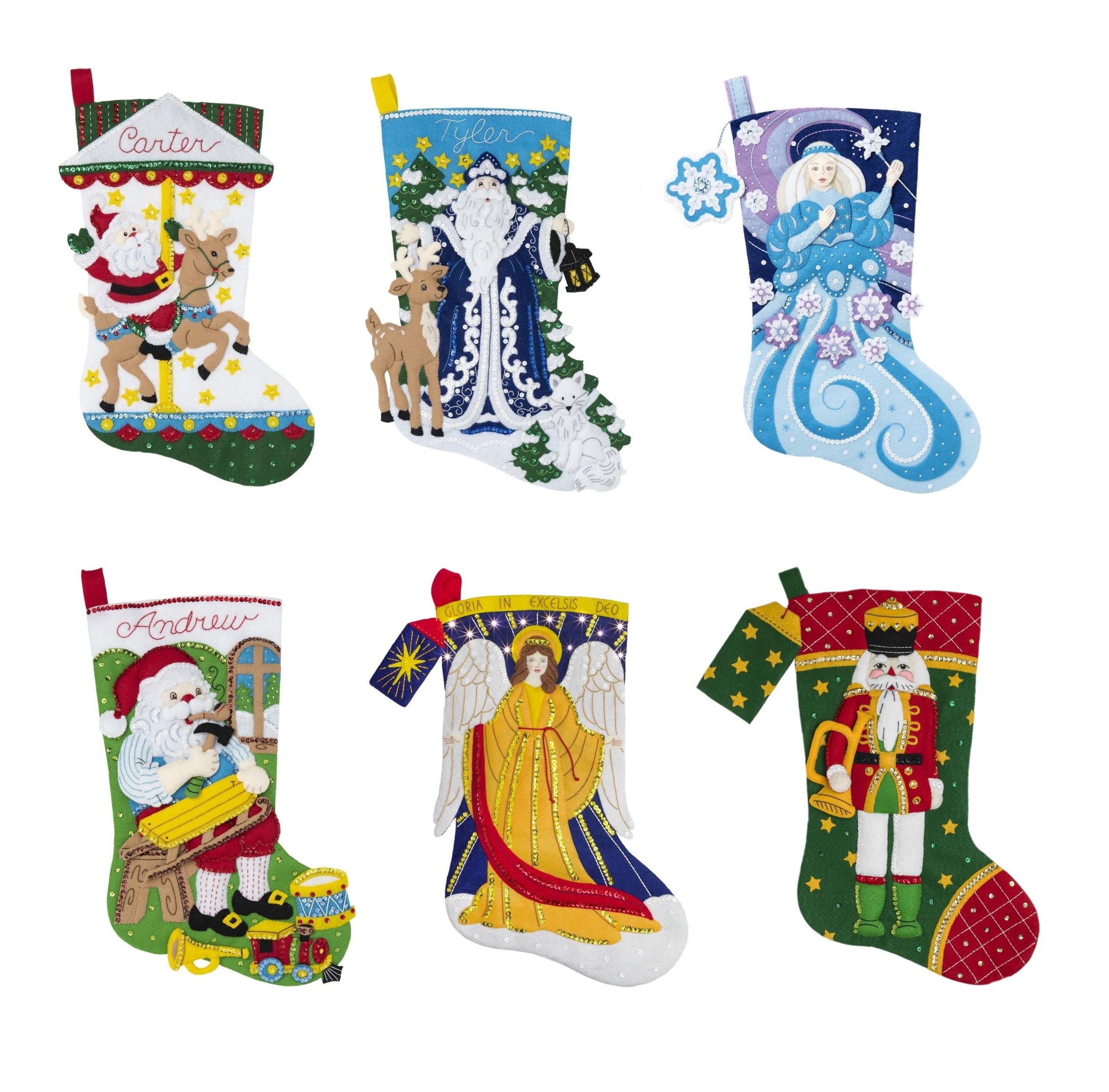 Bucilla 18" Felt Stocking Kit- Santa & Carousel, Winter Santa, Snow Princess, Woodworking Santa, Heavenly Messenger, Santa Nutcracker