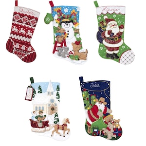 Bucilla Felt Stocking Applique Kit 18&quot;-Nordic, Snowman, Santa, Snow, Round-Up
