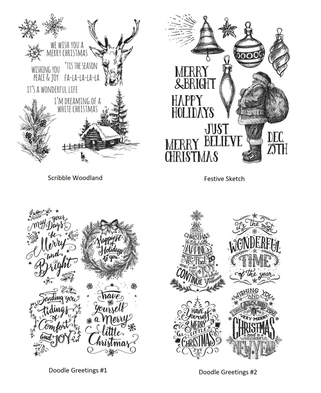 Tim Holtz Stampers Anonymous Christmas DOODLE GREETINGS 1, 2, MINI