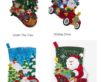 Bucilla 18" Felt Stocking Kit - Under The Tree, Holiday Drive, The Christmas Drive, Santa's Sleigh