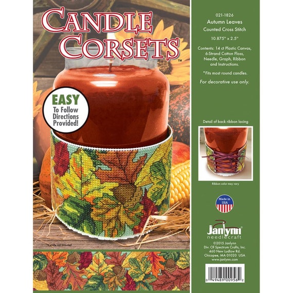 Janlynn Counted Cross Stitch Kit - Autumn Leaves Candle