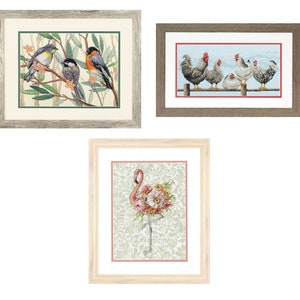 Dimensions Counted Cross Stitch Kit - Tree Toppers, Black & White Hens, Floral Flamingo