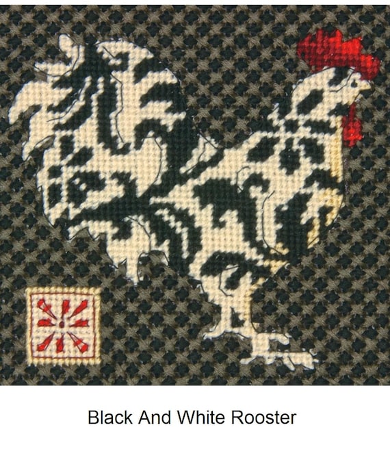 Dimensions Needlepoint Kit Black and White Rooster 71-07236, Colorful  Peacock 71-07242 