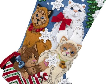 Bucilla vilten kous appliqué 18&quot;-kerst poesjes