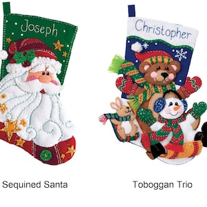 Dimensions Felt Applique Kit - Sequined Santa Stocking, Toboggan Trio Stocking