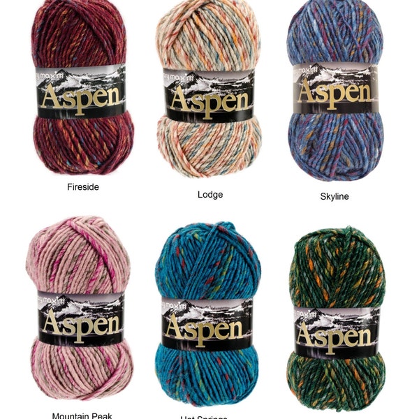 Mary Maxim Aspen Yarn - Au coin du feu, Lodge, Skyline, Mountain Peak, Hot Springs, Alpine